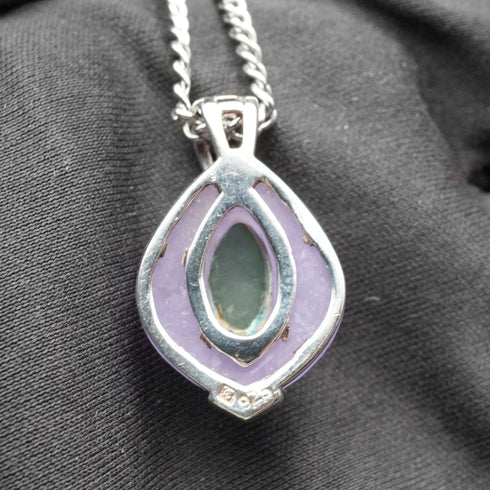 Colgante vintage de plata de ley con doble piedra (púrpura y verde), incluye cadena