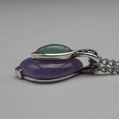 Vintage Sterling Silver Dual-Stone (Purple & Green) Pendant with Chain