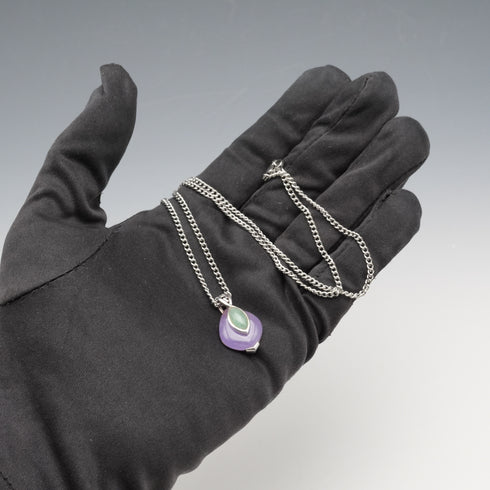 Colgante vintage de plata de ley con doble piedra (púrpura y verde), incluye cadena