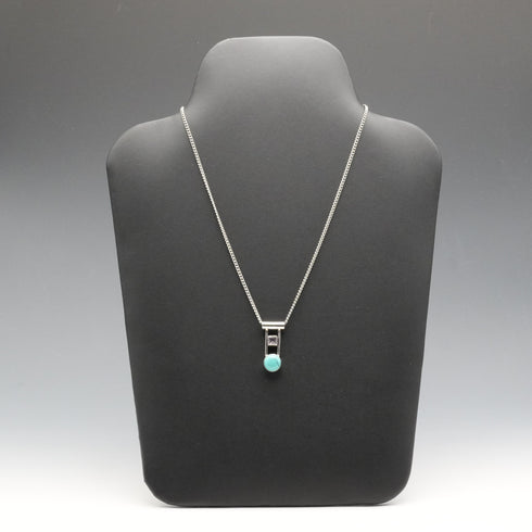 Vintage Sterling Silver Dual Stone (Turquoise & Amethyst Color) Pendant with Chain