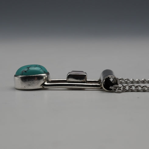 Vintage Sterling Silver Dual Stone (Turquoise & Amethyst Color) Pendant with Chain