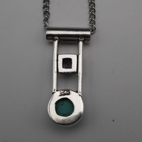 Vintage Sterling Silver Dual Stone (Turquoise & Amethyst Color) Pendant with Chain