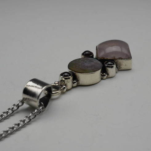 Vintage Sterling Silver Arts & Crafts Style Multi-Stone Pendant with Chain