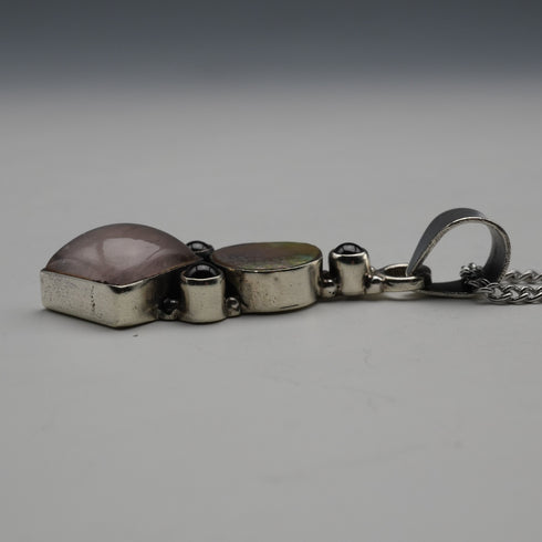 Vintage Sterling Silver Arts & Crafts Style Multi-Stone Pendant with Chain