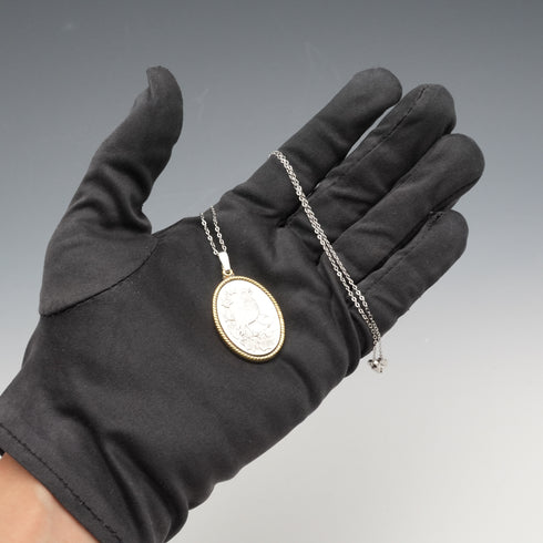 1977 Vintage British Sterling Silver Robin Relief Oval Pendant, 14g total, with Sterling Silver Chain