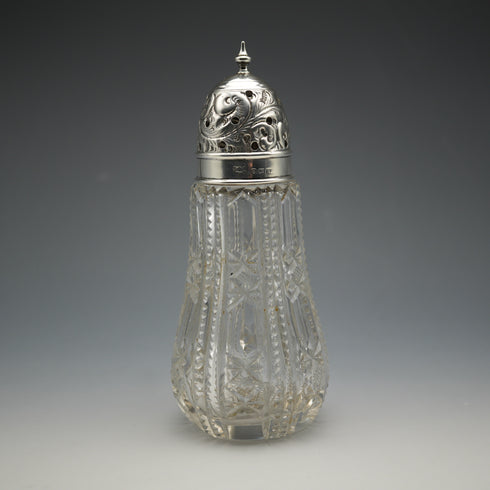 1907 British Antique Cut Glass & Sterling Silver Lid Sugar Caster by Robert Pringle