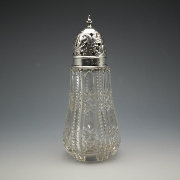 1907 British Antique Cut Glass & Sterling Silver Lid Sugar Caster by Robert Pringle