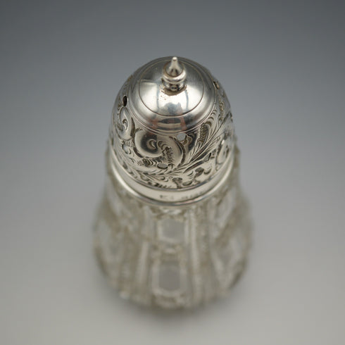 1907 British Antique Cut Glass & Sterling Silver Lid Sugar Caster by Robert Pringle