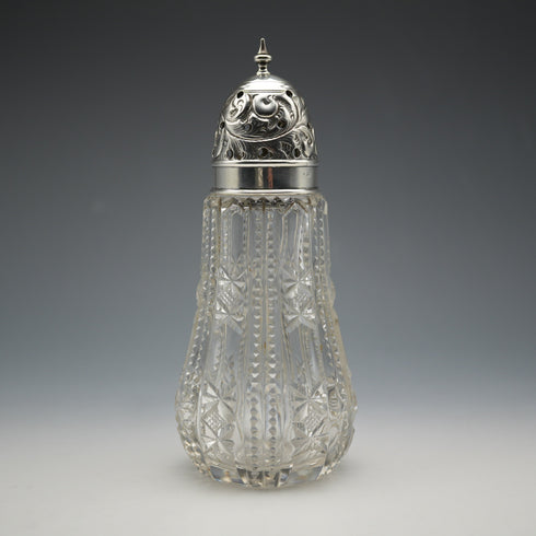 1907 British Antique Cut Glass & Sterling Silver Lid Sugar Caster by Robert Pringle