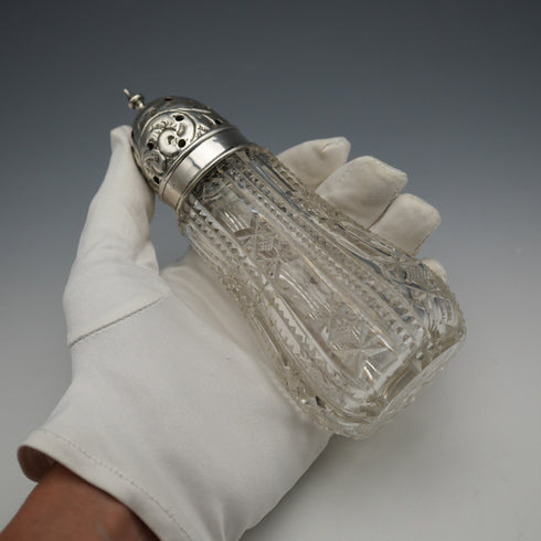 1907 British Antique Cut Glass & Sterling Silver Lid Sugar Caster by Robert Pringle