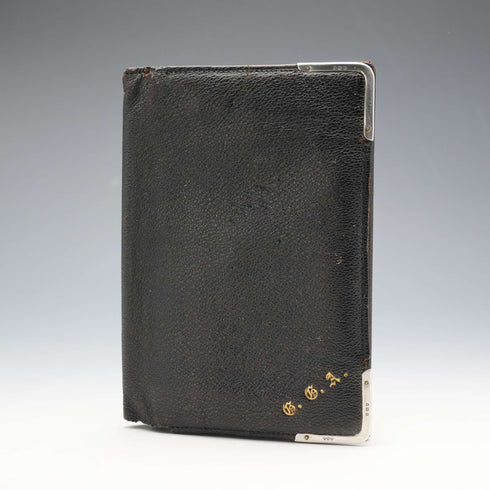 1908년 영국 앤틱 순은 장식 블랙 가죽 지갑 Edward Langridge&Co