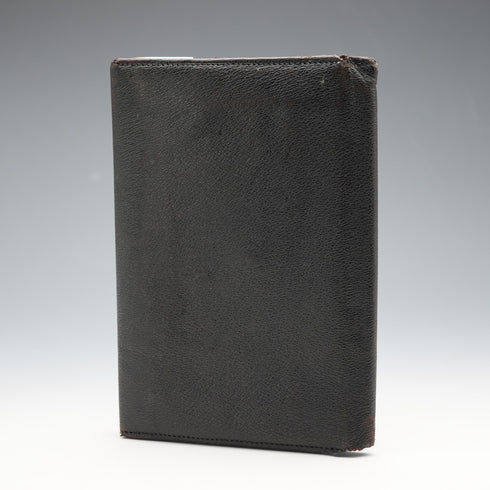 1908 British Antique Sterling Silver Ornamented Black Leather Wallet, Edward Langridge & Co.