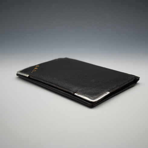 1908 British Antique Sterling Silver Ornamented Black Leather Wallet, Edward Langridge & Co.