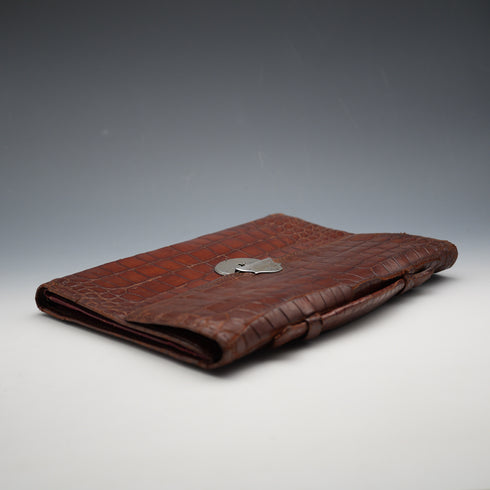 1908 British Antique Sterling Silver-Mounted Brown Leather Organizer, Percy Milbourn
