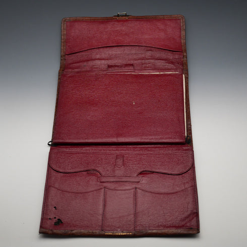1908 British Antique Sterling Silver-Mounted Brown Leather Organizer, Percy Milbourn