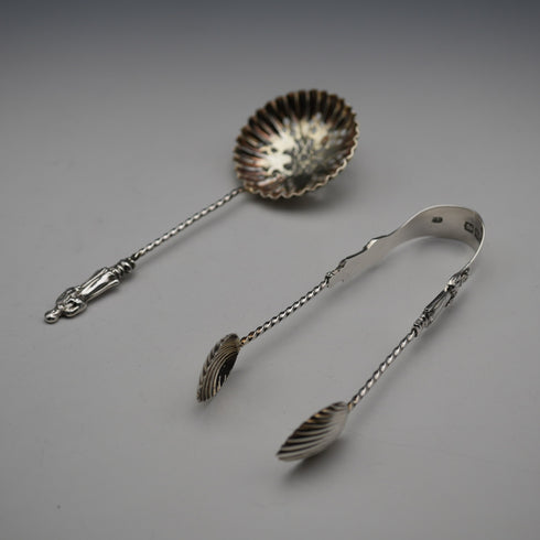 1896 Antique English Sterling Silver Apostle Spoon Set (6 Spoons, Tongs & Sifter), 54g total, by Charles Boyton, in case