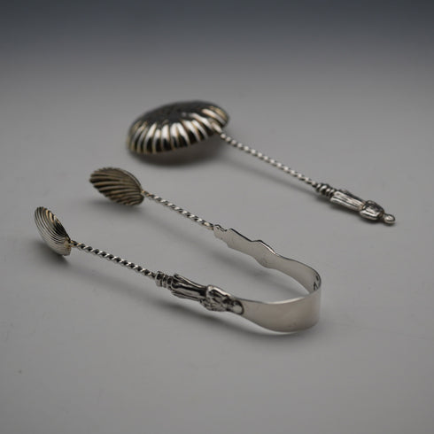 1896 Antique English Sterling Silver Apostle Spoon Set (6 Spoons, Tongs & Sifter), 54g total, by Charles Boyton, in case