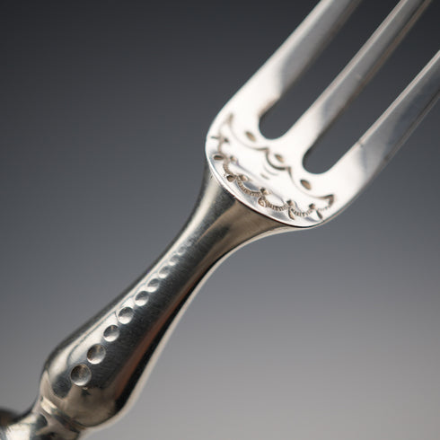Circa 1908 Antique English Mother-of-Pearl Handle Dessert Cutlery, 5 Pairs, Sterling Silver Accents, Allen & Darwin