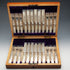 Circa 1900 English Antique Mother-of-Pearl Handle Dessert Cutlery Set (12 Pairs), Sterling Silver Ornamentation, John Round & Son, in Wooden Case
