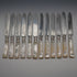 Circa 1900 English Antique Mother-of-Pearl Handle Dessert Cutlery Set (12 Pairs), Sterling Silver Ornamentation, John Round & Son, in Wooden Case