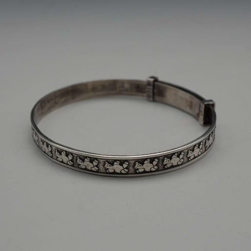 Vintage Teddy Bear Ornament Sterling Silver Adjustable Children's Bangle 6g