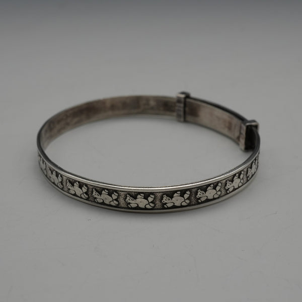Vintage Teddy Bear Ornament Sterling Silver Adjustable Children's Bangle 6g