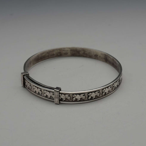 Vintage Teddy Bear Ornament Sterling Silver Adjustable Children's Bangle 6g