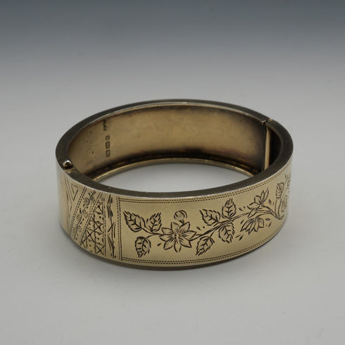 1882年 英国ヴィンテージ 純銀ギルトバングル 24.5g John Millward Banks