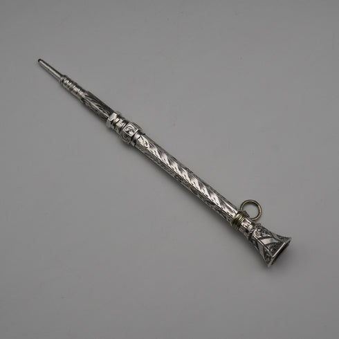 Lápiz mecánico de plata de ley antiguo, circa 1900, extensible, 62-92 mm