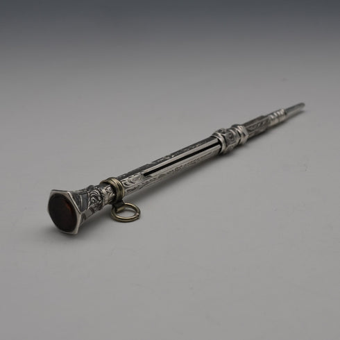 Lápiz mecánico de plata de ley antiguo, circa 1900, extensible, 62-92 mm