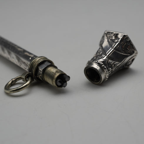 Lápiz mecánico de plata de ley antiguo, circa 1900, extensible, 62-92 mm