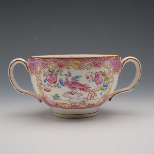 英国古董 Minton 粉色金鸡图案汤杯及杯托