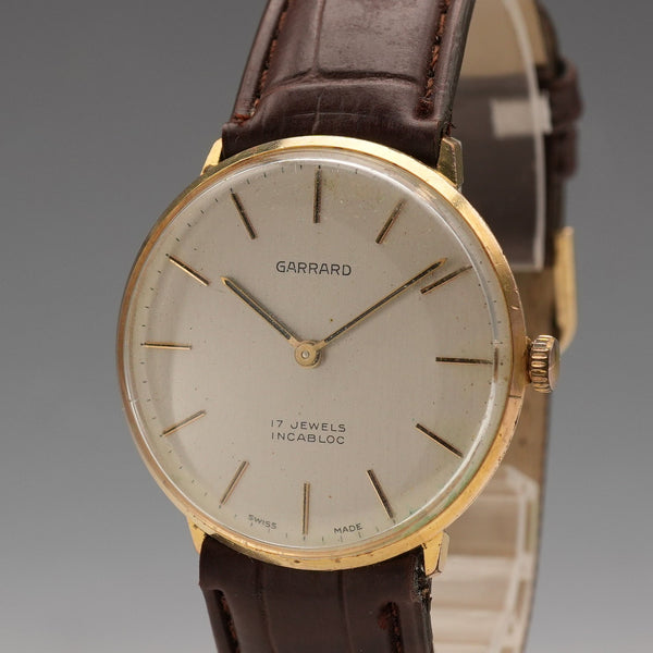 Circa 1980s Garrard men's wristwatch, gold-plated case, 17-jewel mechanical movement, in good working condition