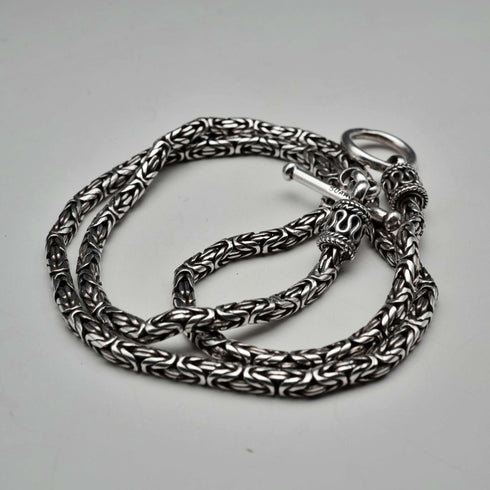 British Vintage Sterling Silver Byzantine Chain Necklace 43cm 25g