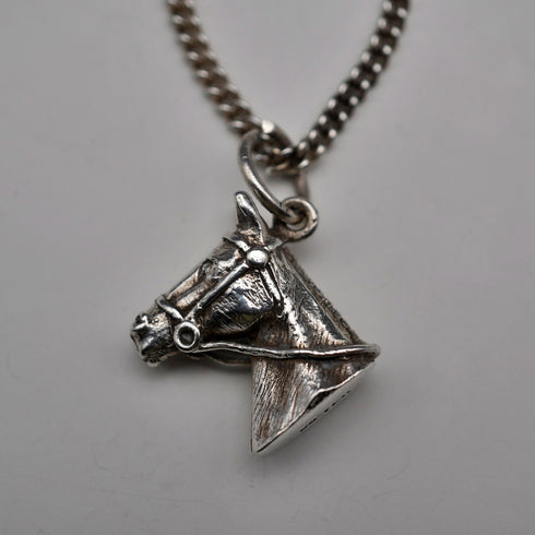 Vintage Sterling Silver Horse Head Charm Pendant, 10.1g total, with Sterling Silver Chain