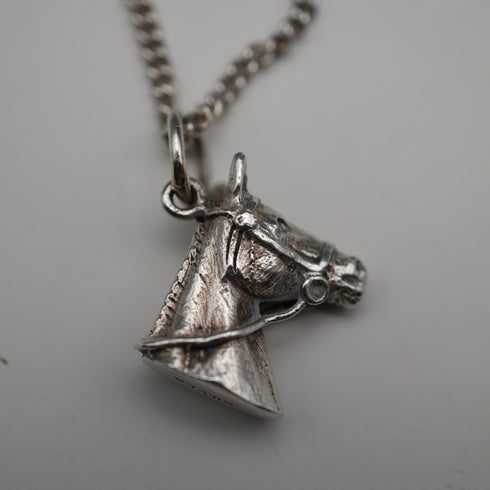 Vintage Sterling Silver Horse Head Charm Pendant, 10.1g total, with Sterling Silver Chain