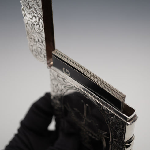 1852 Antique English Sterling Silver Card Case, 70g, David Pettifer