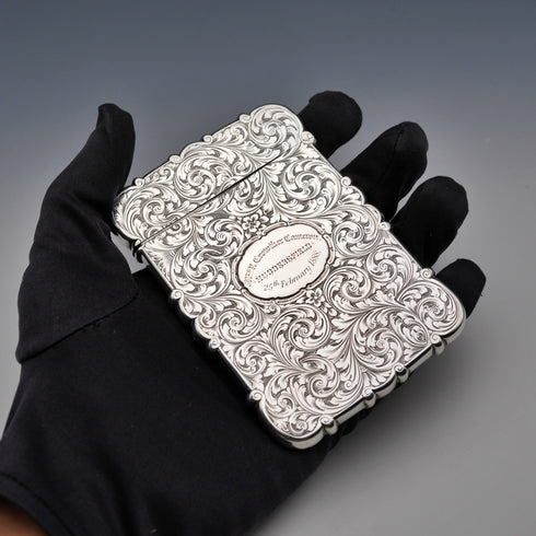 1852 Antique English Sterling Silver Card Case, 70g, David Pettifer