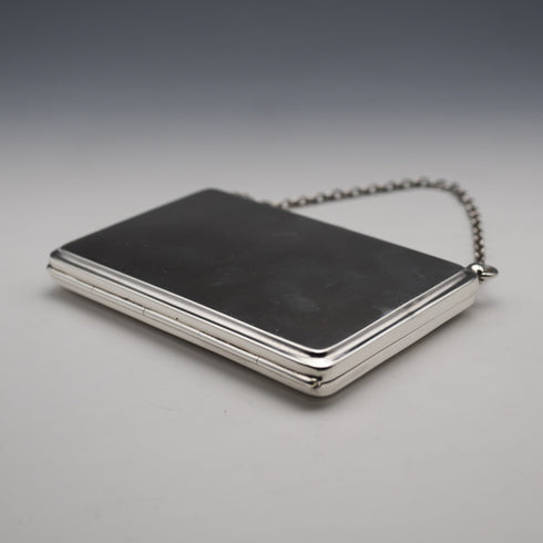 1894 Antique English Sterling Silver Double-Sided Card Case with Chain, by WALKER & HALL