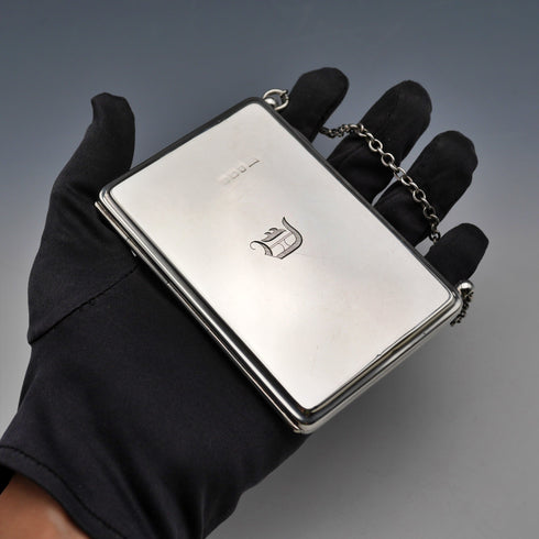 1894 Antique English Sterling Silver Double-Sided Card Case with Chain, by WALKER & HALL