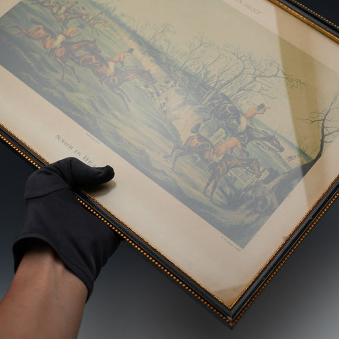 Cuadro deportivo vintage británico, grabado de Henry Alken "THE QUORN HUNT"