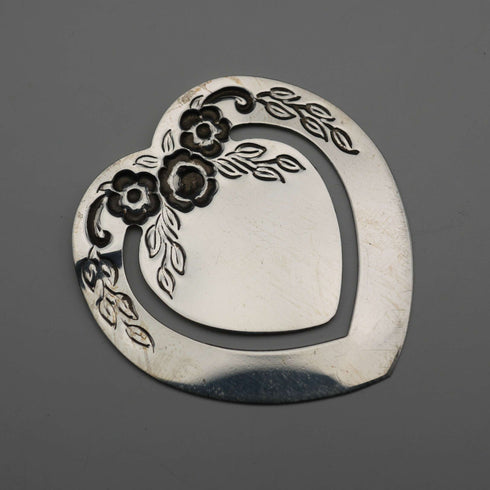 British vintage sterling silver heart-shaped bookmark, Harrison Brothers & Howson