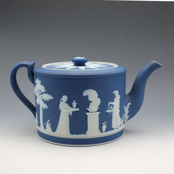 Circa 1900 British Antique Wedgwood Jasperware Drum-Shaped Teapot
