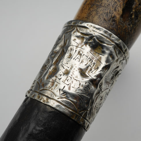 1900年左右 英國古董 黑柄純銀裝飾 鹿角手柄手杖 拐杖 81cm