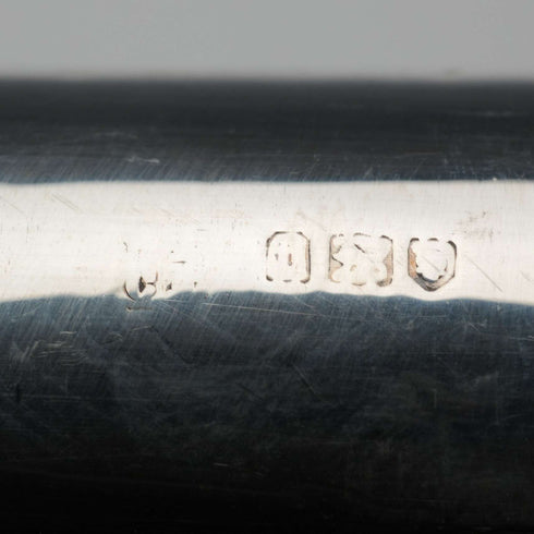 1914 British Antique Thunk Shaft Sterling Silver-Mounted Large-Curved Handle Walking Stick Cane 93 cm
