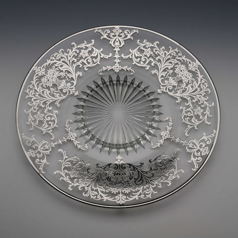 Plato de vidrio con recubrimiento de plata vintage de EE. UU., 25 cm de diámetro