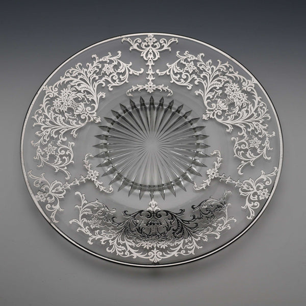 Vintage American Silver-Overlay Glass Plate, 25 cm Diameter