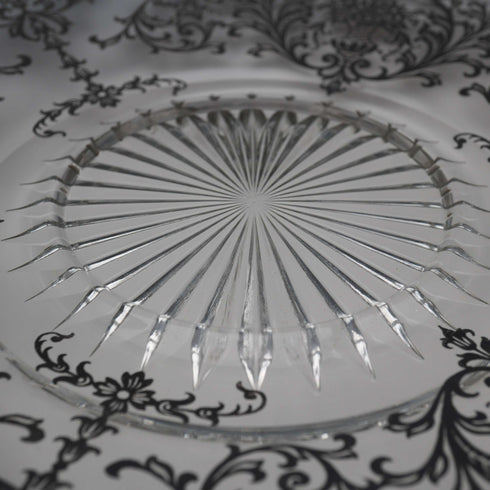 Plato de vidrio con recubrimiento de plata vintage de EE. UU., 25 cm de diámetro