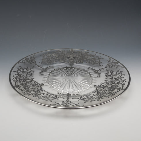 Plato de vidrio con recubrimiento de plata vintage de EE. UU., 25 cm de diámetro