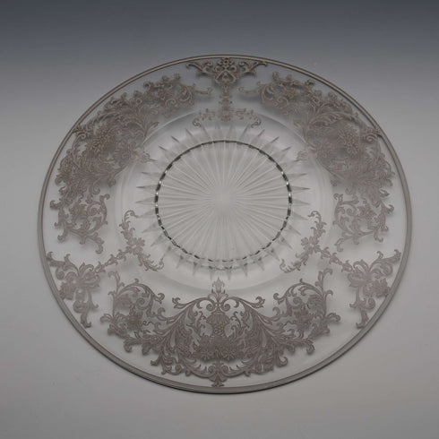 Plato de vidrio con recubrimiento de plata vintage de EE. UU., 25 cm de diámetro